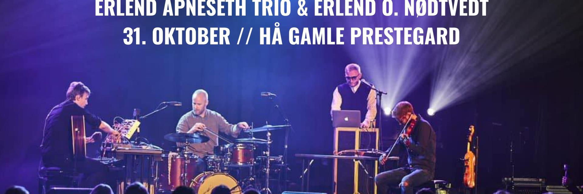 Bilete av bandet Erlend Apneseth trio på scenen med Erlend O. Nødtvedt